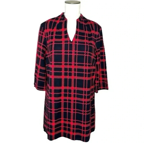Jude Connally Ryan Ponte Knit Tunic Top In Red Black Plaid Size M - Picture 7 of 7